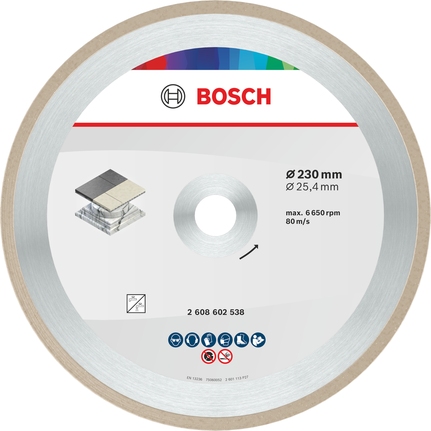 Disco de corte cerámico Bosch de 230 mm para trabajos con azulejos.